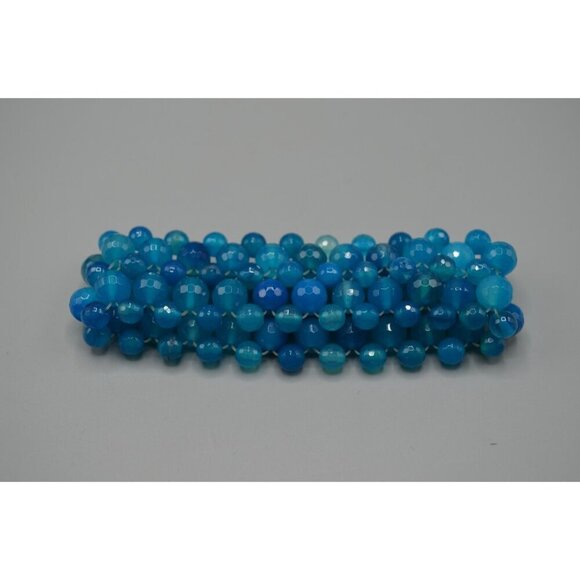 Faceted Blue Beaded 2-Strand Necklace & Bracelet Set Matching Chunky Jewelry - Picture 6 of 8